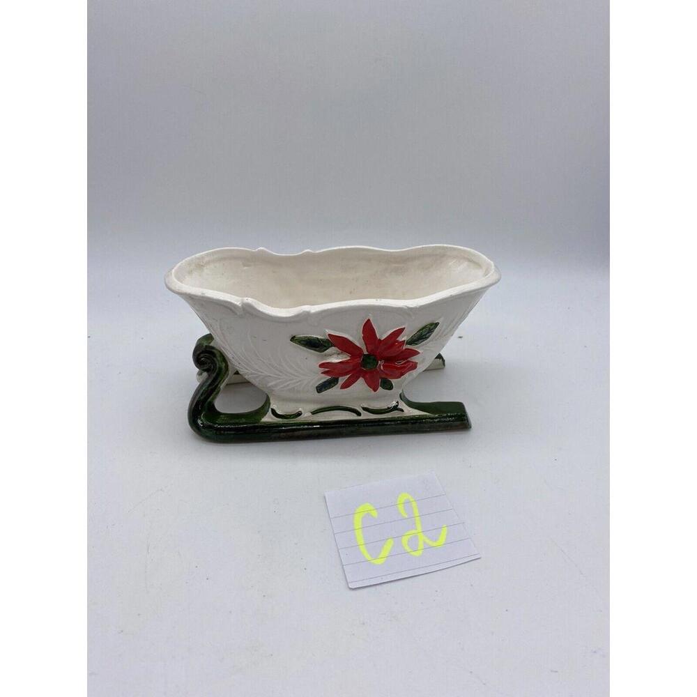 Vintage NAPCO/Napcoware Christmas Candy Cane rail sleigh planter X-8404
